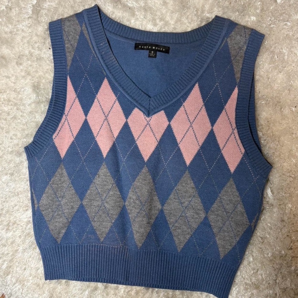 Haute Monde Argyle Crop Top - Blue, Pink, Gray
